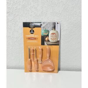 HYDE & EEK! Orange Pumpkin Carving KIt 5 Tools 8 Stencils Halloween Kids Crafts